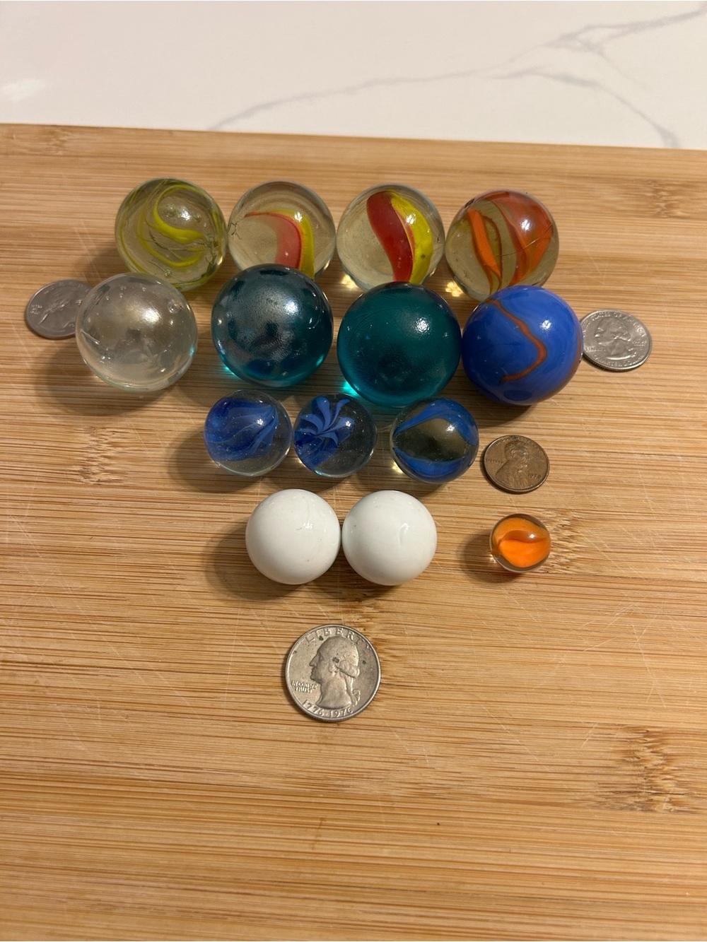 Assorted Glass Marbles Set - Blue, White, Clear, Orange, Yellow, Green